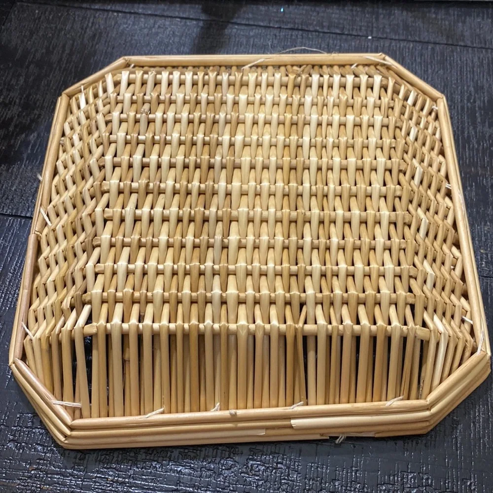 Vintage MCM 8” Square Square Woven Rattan Tray!
